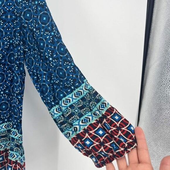 Grand &‎ Greene Women's Geometric Print Tie 3/4 Sleeve Blouse Bohemian Large - Picture 5 of 7